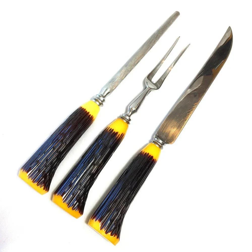 * Carving 3 piece Set B. Thomas & Co. Sheffield MCM Vtg